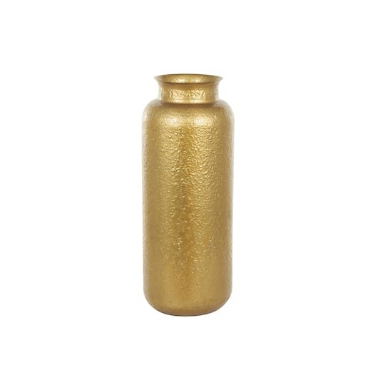 Gold Metal Tall Textured Hammered Floor Vase